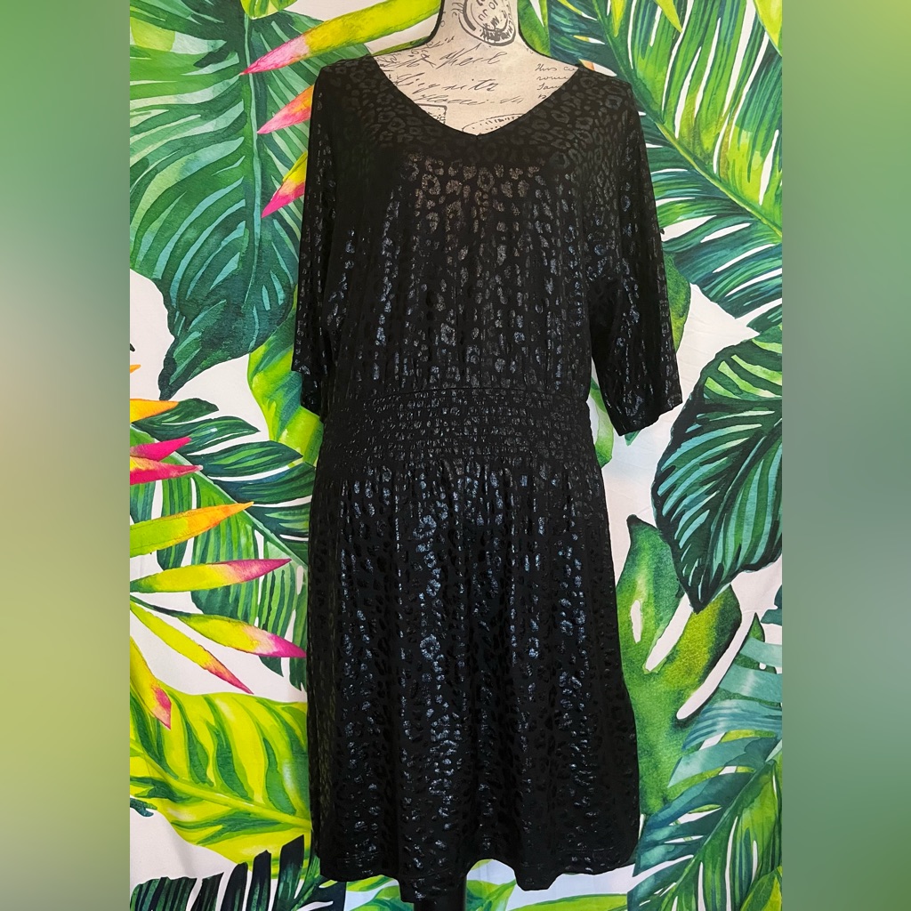 White House Black Market M Cinched Waist Glossy Leopard Print Casual Fall Dress